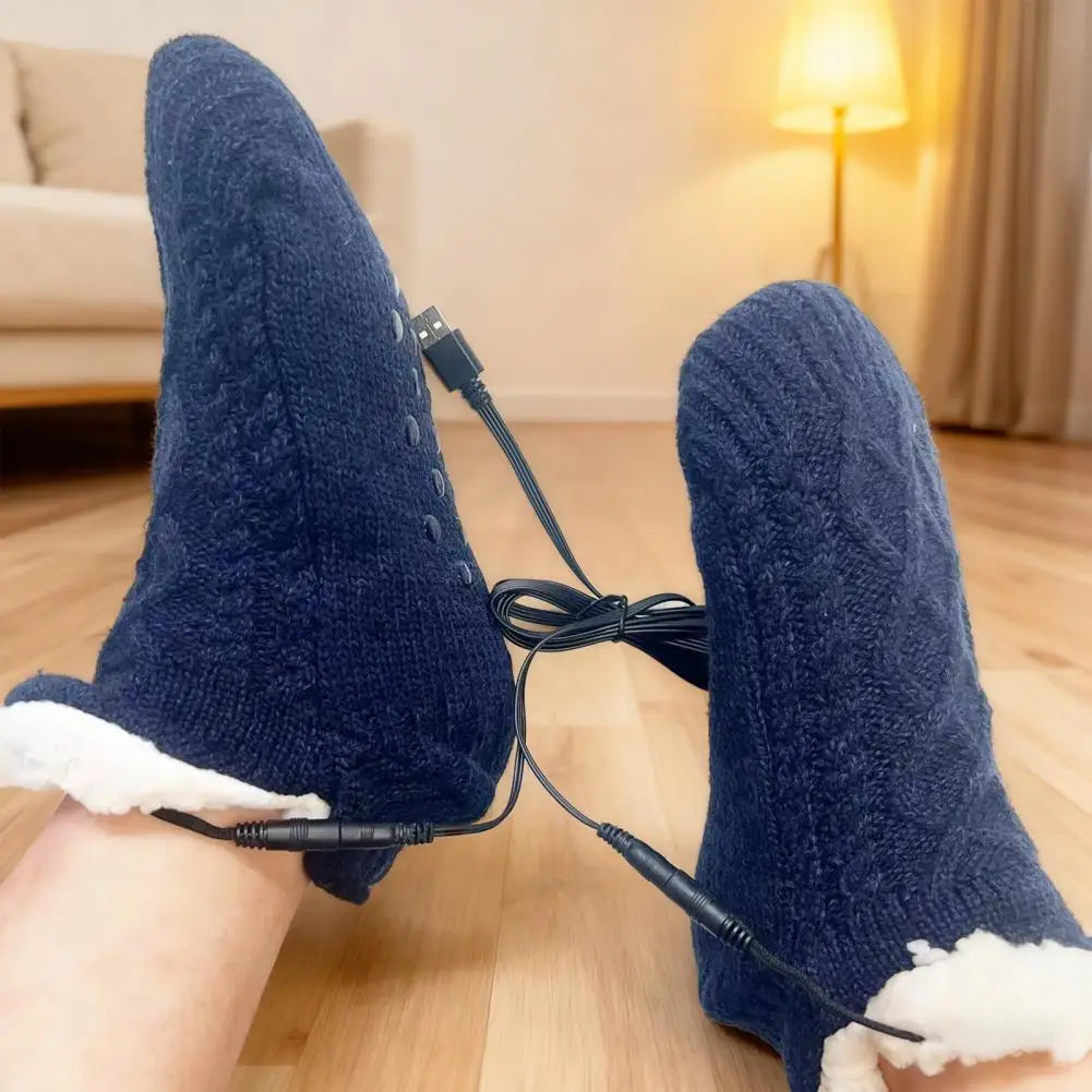 Winter USB Heated Socks Electric Knitted Heating Sock Warmth Outdoor Heated Boots Winter Thermal Socks Christmas Winter Socks