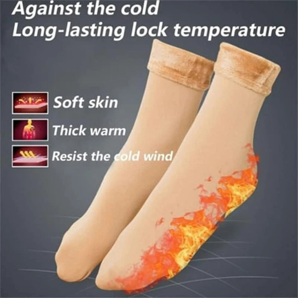 Winter Thermal Socks for Women Velvet Nylon Plush Fleece Lined -30°C Warm Seamless Thicken Snow Socks Sleep Socks