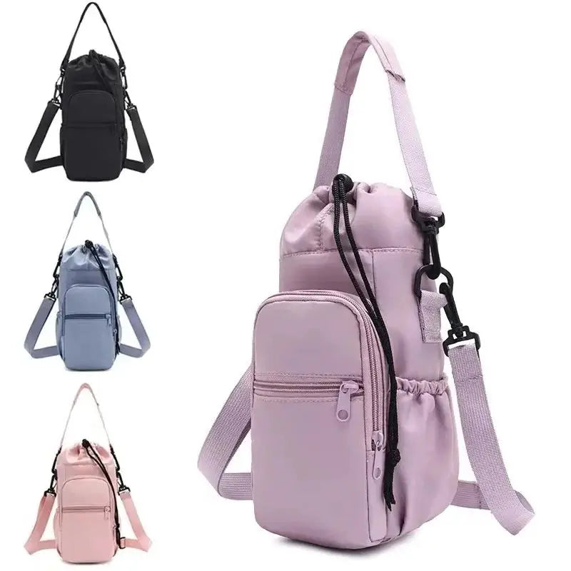 Portable Water Bottle Bag with Adjustable Strap Thermal Mugs Insulated Protective Cover Phone Pocket Outdoor Sports Travel Bag