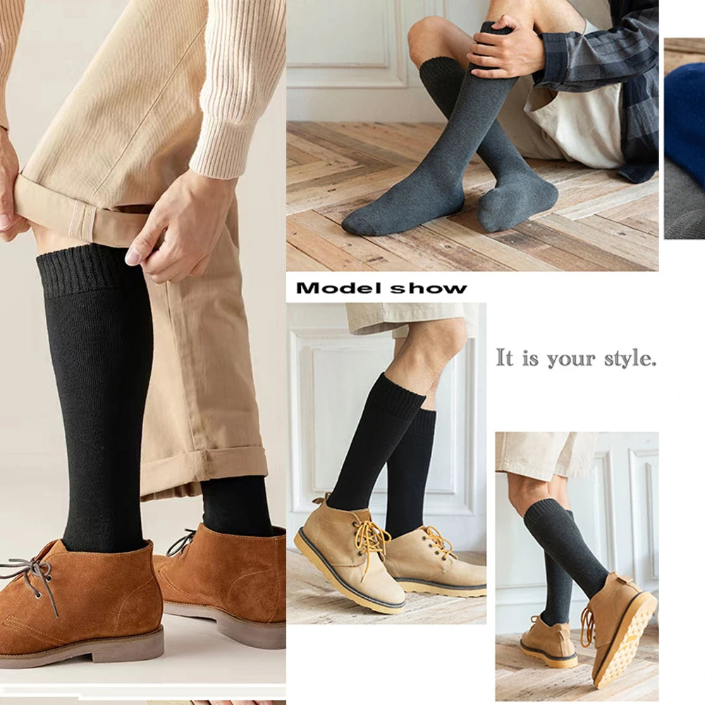 Winter Men's Knee Long Socks Wool Keep Warm Longer Stocking Compression Winter Terry Socks Cotton Thicken Cover Calf Sokken Gift