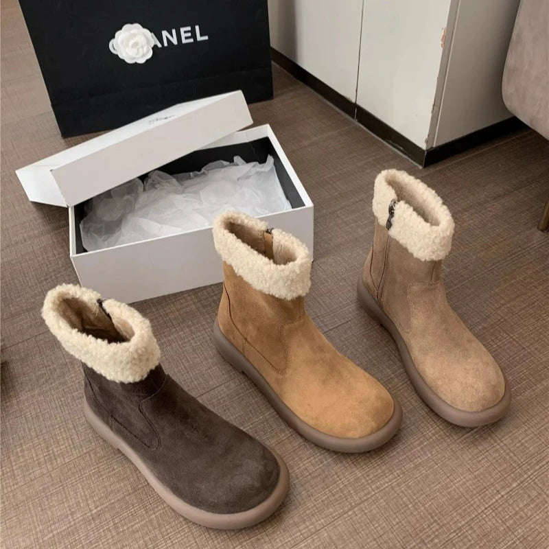 Winter Boots 2026 Side Zipper Fashion Warm and Comfortable Pure Wool Warm High Quality Boots for Women  Botas De Mujer