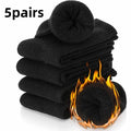 5 Pairs of Black Winter Socks for Men, Thickened and Warm, Cold-Resistant, with Inner Terry Lining, Fleece-Lined Warm Mid-Calf Socks for Autumn and Winter, High-Top Socks, Comfortable and Soft, Casual and Business Socks for A