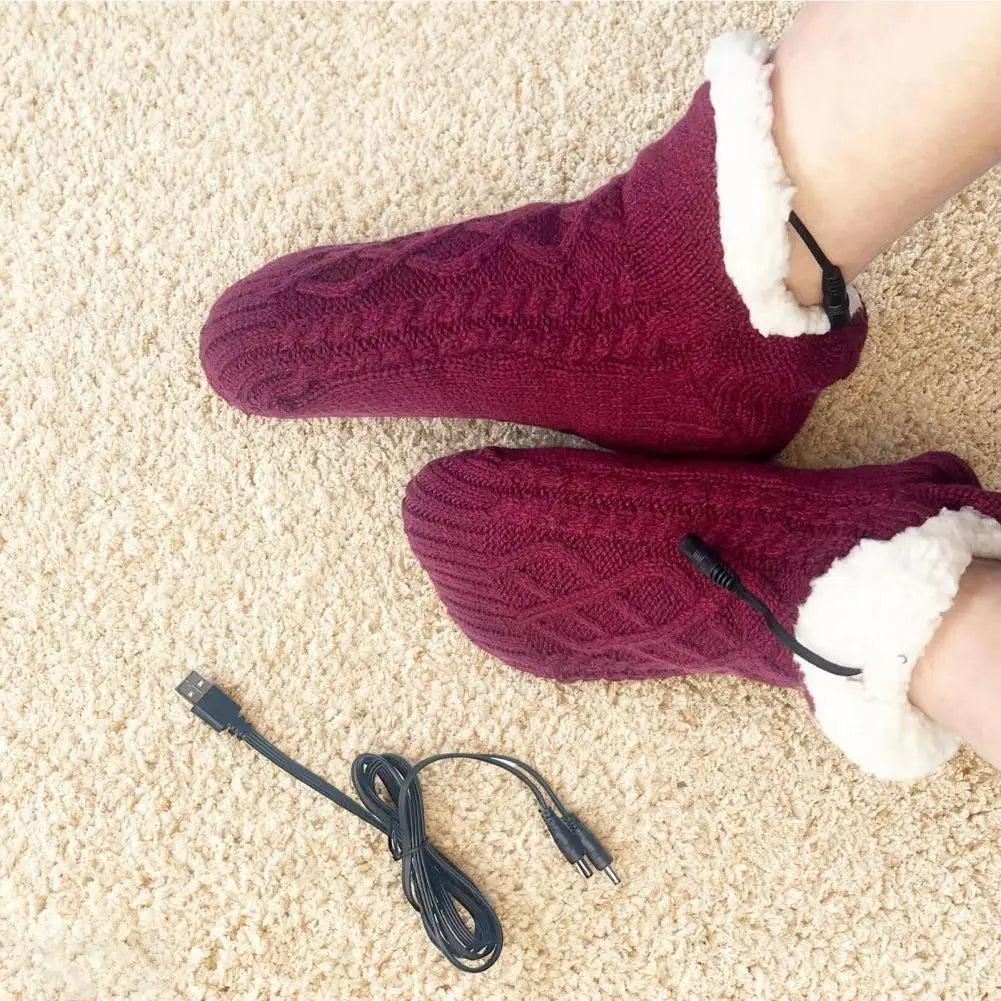 Winter USB Heated Socks Electric Knitted Heating Sock Warmth Outdoor Heated Boots Winter Thermal Socks Christmas Winter Socks