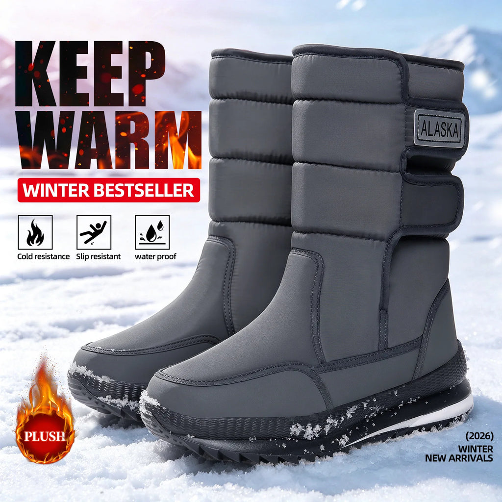 Winter Boots for Men Women Fashion Mid-calf Cotton Shoes Outdoor Non-slip Platform Boots Thickened Plush Warm Snow Boots for Men