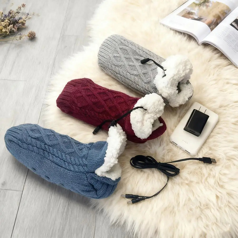 Winter USB Heated Socks Electric Knitted Heating Sock Warmth Outdoor Heated Boots Winter Thermal Socks Christmas Winter Socks