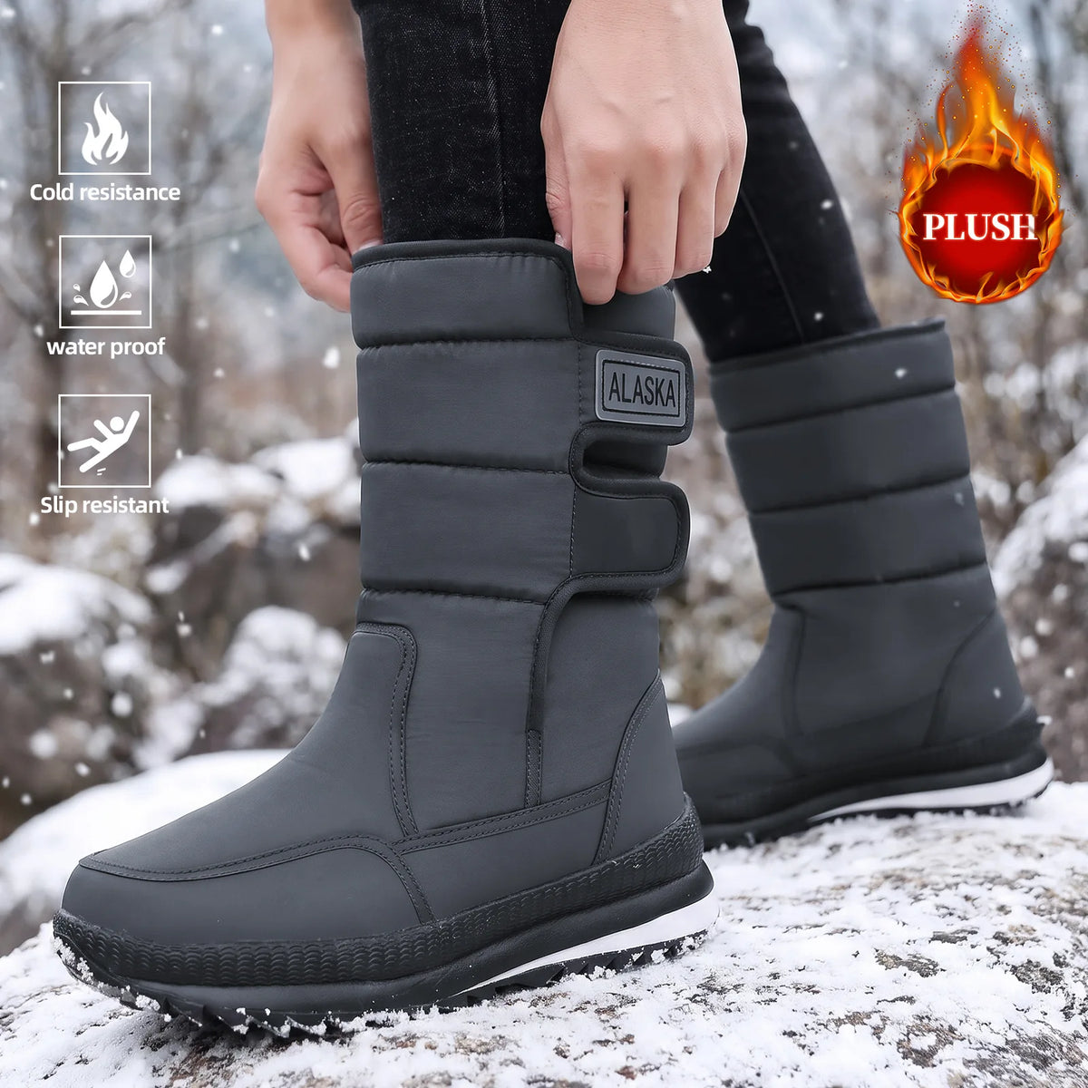 Winter Boots for Men Women Fashion Mid-calf Cotton Shoes Outdoor Non-slip Platform Boots Thickened Plush Warm Snow Boots for Men