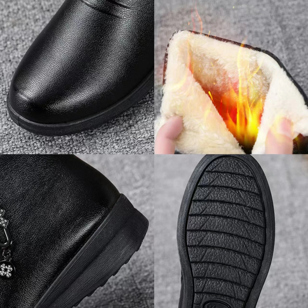 Winter Women Boots Leather Boots Warm Waterproof Cotton Shoes Soft Sole Plush Outdoor Snow Boot Non-slip Comfortable Ankle Boots