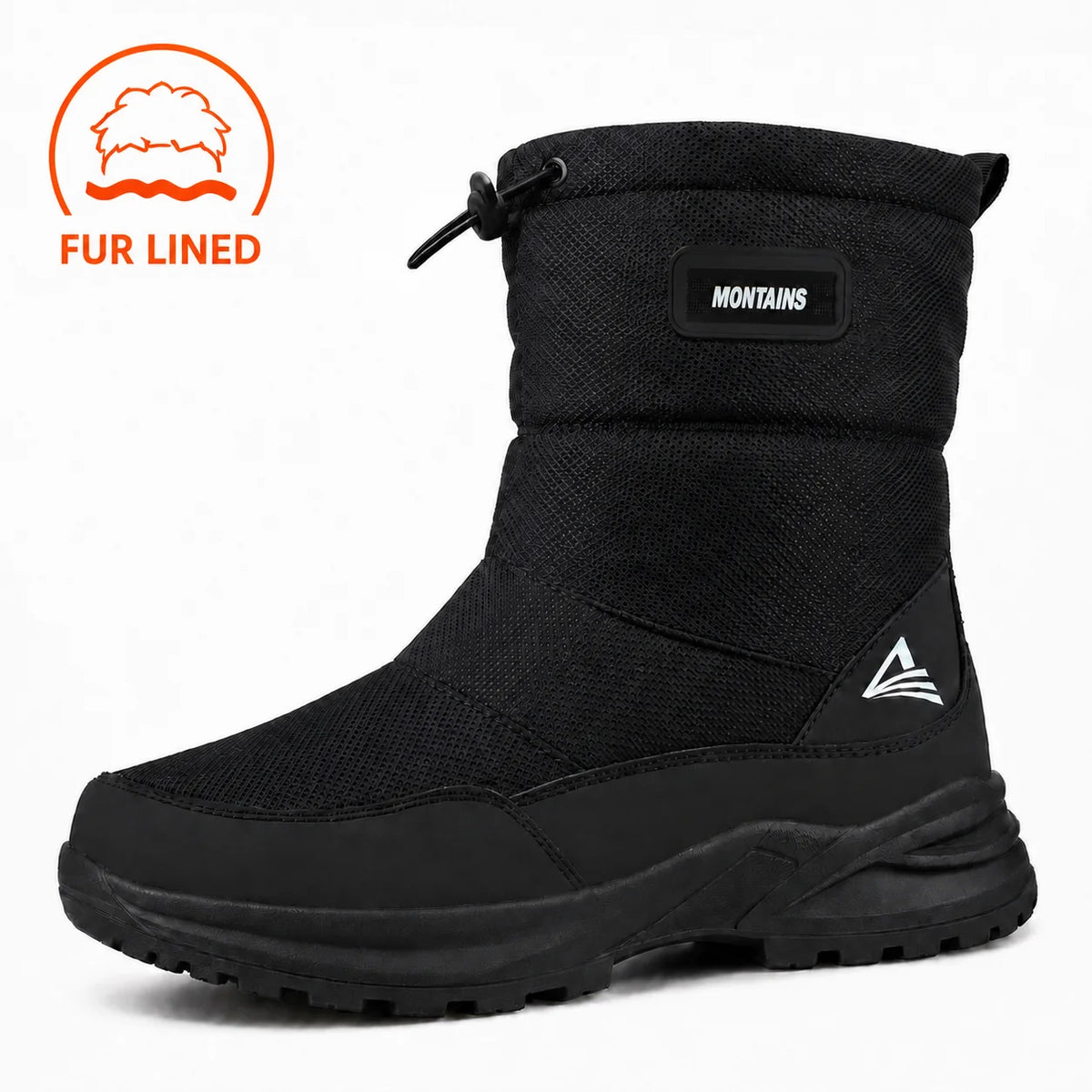 Winter Snow Boots for Men Warm Fur Lined Water-Resistant Non-Slip Outdoor Walking Shoes Side Zipper Drawstring Black Winter Gift