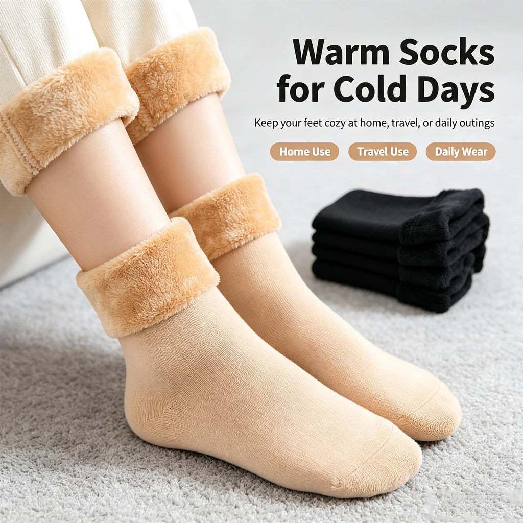 Winter Thermal Socks for Women Velvet Nylon Plush Fleece Lined -30°C Warm Seamless Thicken Snow Socks Sleep Socks