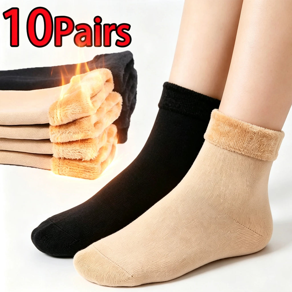 Winter Thermal Socks for Women Velvet Nylon Plush Fleece Lined -30°C Warm Seamless Thicken Snow Socks Sleep Socks