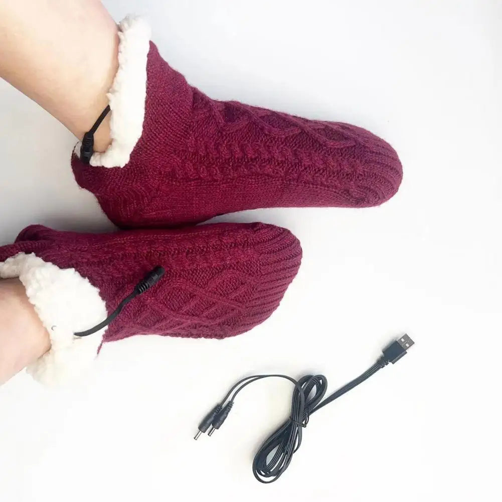 Winter USB Heated Socks Electric Knitted Heating Sock Warmth Outdoor Heated Boots Winter Thermal Socks Christmas Winter Socks