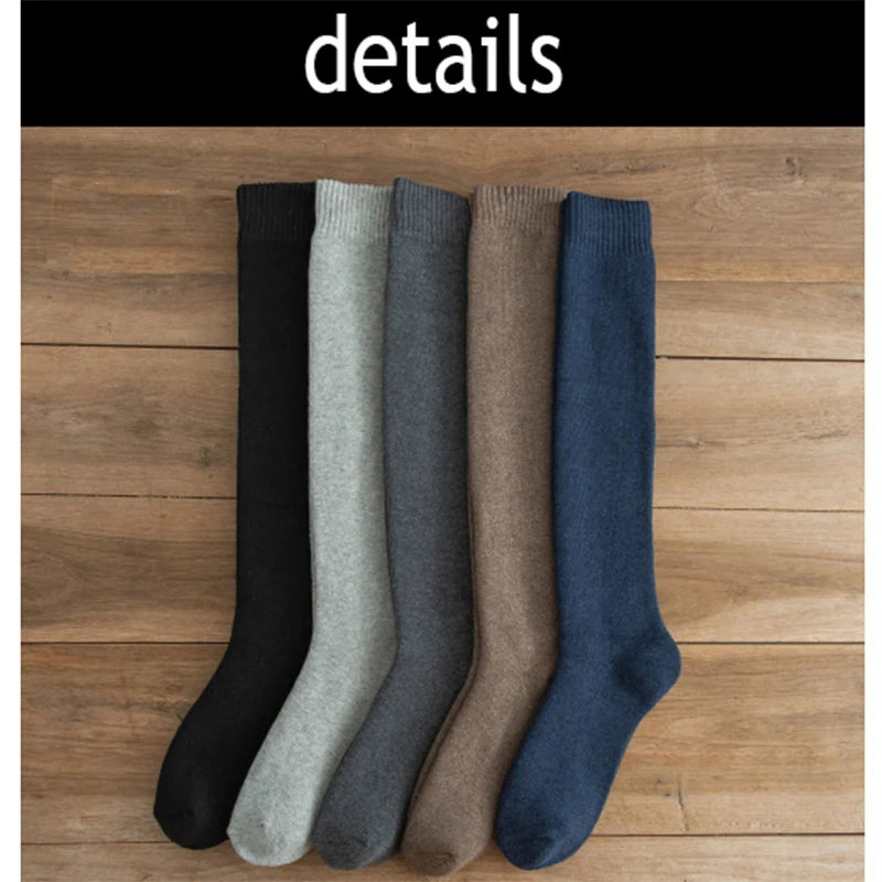 Winter Men's Knee Long Socks Wool Keep Warm Longer Stocking Compression Winter Terry Socks Cotton Thicken Cover Calf Sokken Gift