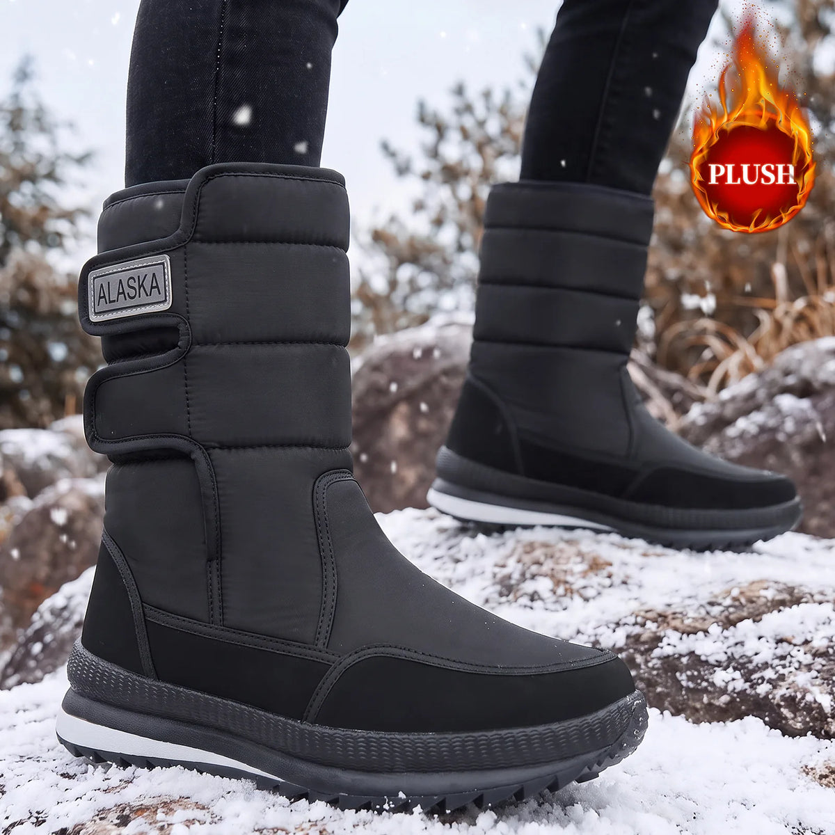 Winter Boots for Men Women Fashion Mid-calf Cotton Shoes Outdoor Non-slip Platform Boots Thickened Plush Warm Snow Boots for Men