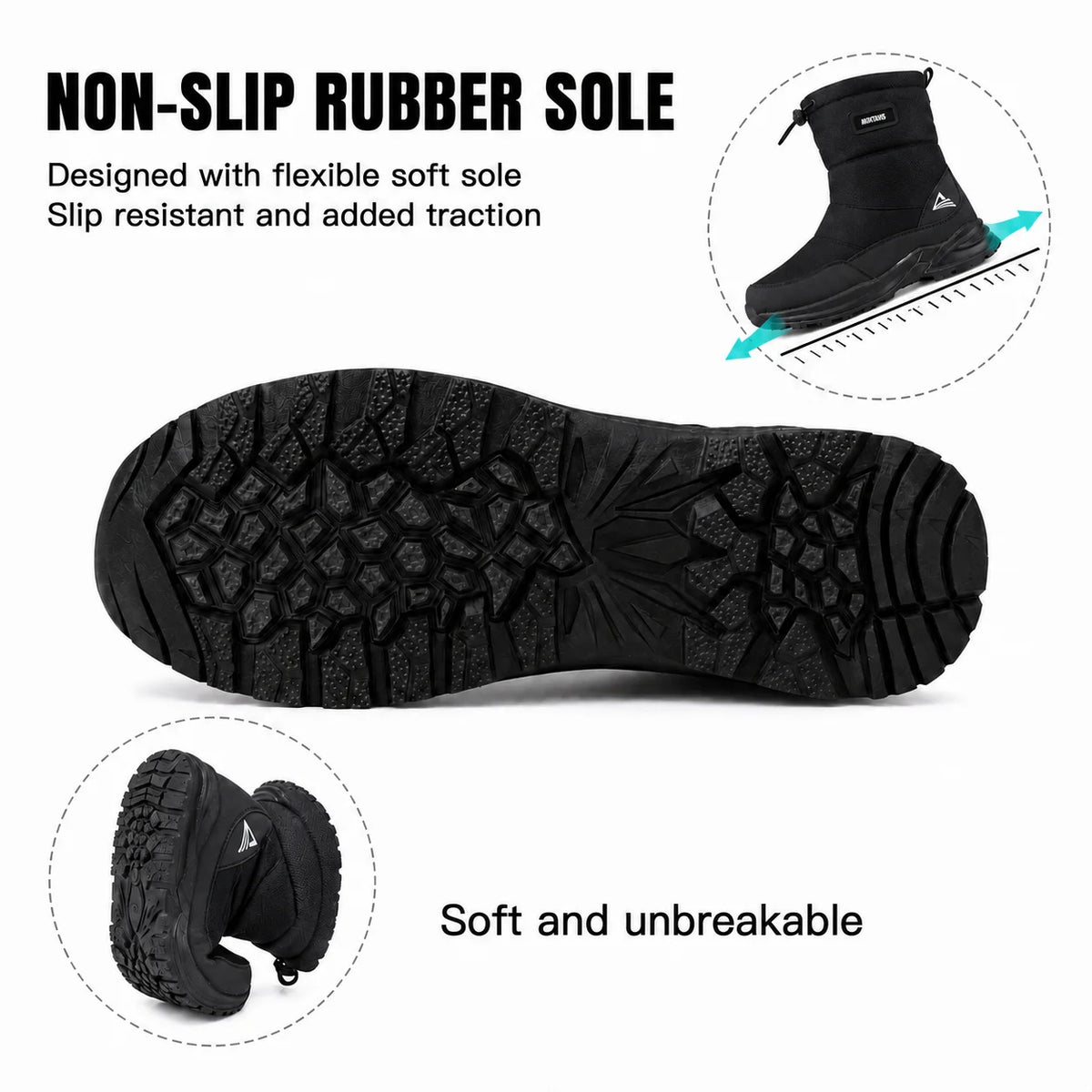 Winter Snow Boots for Men Warm Fur Lined Water-Resistant Non-Slip Outdoor Walking Shoes Side Zipper Drawstring Black Winter Gift